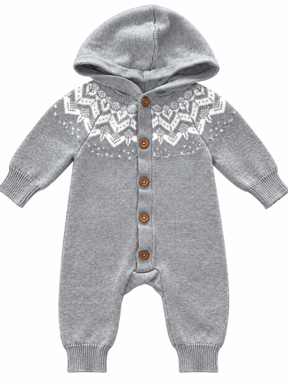 Cozy Hooded Knit Baby One-Piece Romper - Gray